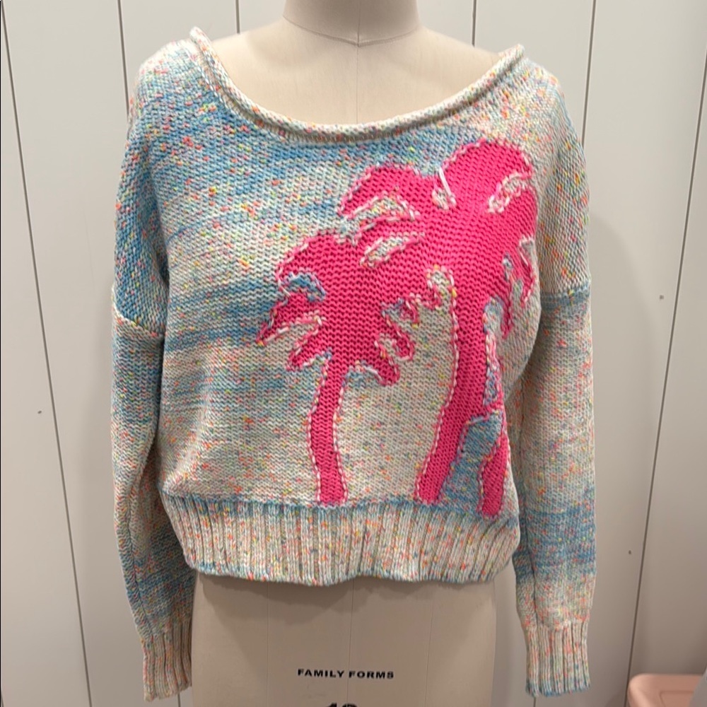 Anthropologie Pink and Cream Off-the-Shoulder Sweater